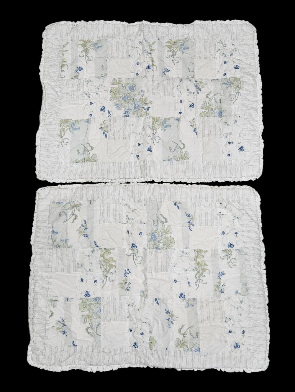 Simply Shabby Chic British Rose Blue Floral Patchwork Quilted STD Pillow Shams 2